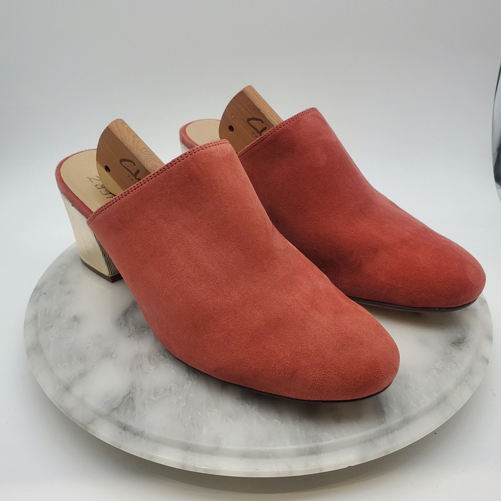Naturalizer Daria Mules Desert Clay Red Suede Gold Block Heel Shoes Size 8M